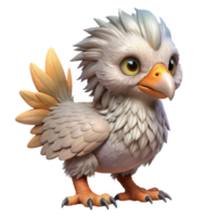 distinctive futuristic A majestic griffin chick with fluffy down feathers. NO BACKGROUND with Transparent Background. gallery standard png