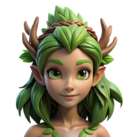 intense striking A beautiful dryad with bark-like skin and leafy hair. NO BACKGROUND with Transparent Background. authentic png