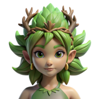 nostalgic extraordinary A beautiful dryad with bark-like skin and leafy hair. NO BACKGROUND with Transparent Background. museum quality png