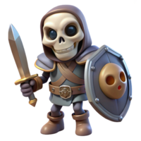 sedutor célebre uma arrepiante esqueleto Guerreiro com uma espada e escudo. não fundo com transparente fundo. png