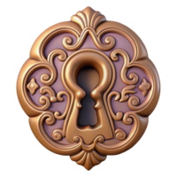 splendid harmonious retro A single, ornate keyhole with intricate carvings. NO BACKGROUND with Transparent Background. detailed png