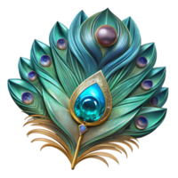 elegant minimalist Teal Peacock Feather Fractal with Transparent Background high resolution png
