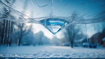 Frozen Gem Hanging with Icicles in Snowy Winter Landscape Scene photo
