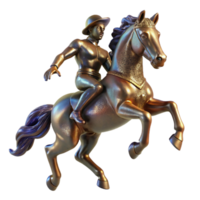 dramatic artistic Bronze Sculpture Horse Rider Action Pose Isolated Element authentic png