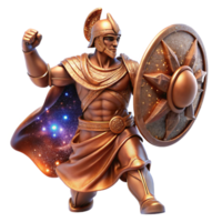 wonderful minimalist Bronze Sculpture Warrior with Shield Heroic Pose Isolated Element detailed png