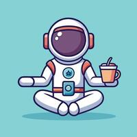 Astronaut s Morning Routine Yoga with a Coffee Kick in Space vector