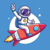 Cartoon Astronaut Soaring into Space with Peace Hand Gesture vector