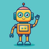 Animated Cartoon Robot with a Waving Hand Perfect for Icons vector