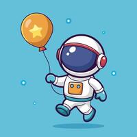 Adorable Cartoon Astronaut Soaring High with a Colorful Balloon vector