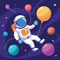 Cartoon Astronaut Floating High with Colorful Balloons vector