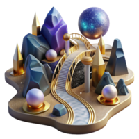 vibrant rustic Fragmented Landscape with Roads and Bridges Cutout with Geometric Shapes detailed png