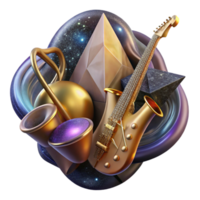dramatic creative Fragmented Musical Instrument with Abstract Background Cutout on Transparent Background high resolution png