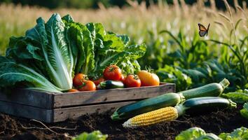 Fresh Harvest of Vegetables and Corn in a Garden Setting photo
