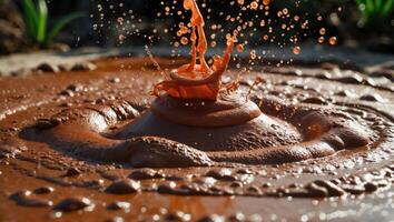 Mud Puddle Splash with Droplets and Ripples on Ground Surface photo
