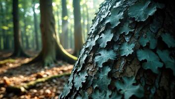 Close Up of Tree Bark Covered with Ivy in Serene Forest photo