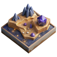 serene artistic Isometric Map with Terrain Elevation Cutout high resolution png