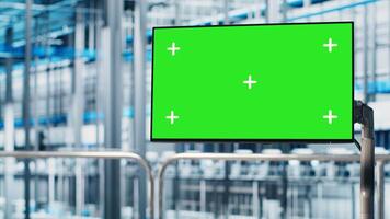 verde tela monitor dentro indústria 4,0 industrial plantar usava para automatizar robótico máquinas. croma chave exibição dentro inteligente fábrica usava para vigiar implementação do ai dentro instalação equipamento video
