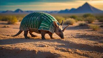 Armadillo Walking in Desert Landscape Searching for Food photo
