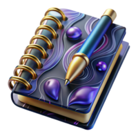 elegant contemporary Spiral Notebook with Pen Top Angle Isolated professional png