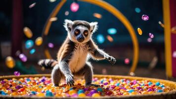 Lemur Standing in Colorful Beads with Magical Background photo