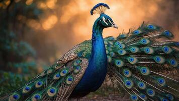 Peacock Displaying Feathers with Vibrant Colors in Natural Habitat Setting photo