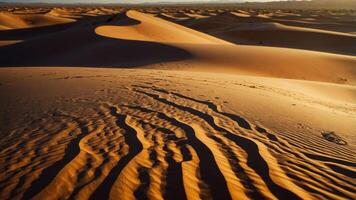 Desert Landscape with Golden Sand Dunes and Shadows Creating Patterns photo
