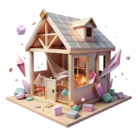 vibrant abstract Broken Dollhouse Transparent Background Close Up professional png