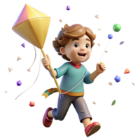 vibrant abstract Child Running with Kite in Windy Day Isolated authentic png