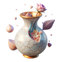 extraordinary creative Cracked Vase Isolated with Floral Pattern premium png