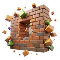 elegant artistic Cracked Wall with Exposed Bricks Red and Brown Isolated png