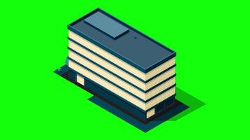 Isometric city building at night animation. Isometric modern building. Skyscraper building or business office. Motion graphic video