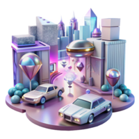 stunning abstract Cyberpunk Street Scene with Hovercars Isolated Element original png