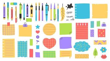 Stationery Writing Tools and Paper Sheets Set vector