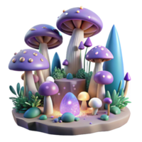 vibrant traditional Digital Forest with Glowing Mushrooms Isolated Element detailed png