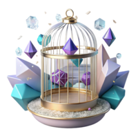 dramatic modern Empty Birdcage Transparent Background with Open Door professional png