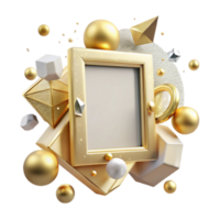 elegant classic Empty Picture Frame with Golden Border Transparent Background high resolution png