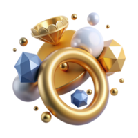 elegant creative Golden Ring Cutout with Diamond Transparent Background high quality png