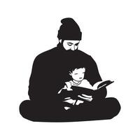 Father and Child Reading a Book Together vector