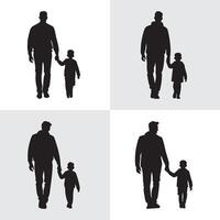 Silhouette illustrations showcasing a parent and child walking hand-in-hand, symbolizing unity and connection. Emphasizes family bonding, parenting support, and expressions of care and harmony. vector