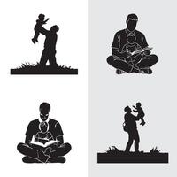 Silhouettes of Father Bonding with Child Through Play and Reading vector