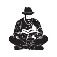 Father and Child Reading Together silhouette vector
