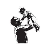 Father and baby playing and enjoying together silhouette vector