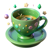 beautiful abstract Green Teacup Floral Pattern Isolated on Transparent Background exclusive png