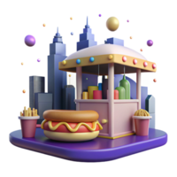 impressive artistic Hot Dog Stand with City Skyline Backdrop Cutout Element high quality png
