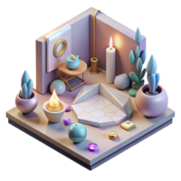 extraordinary artistic Isometric View Healing Meditation Space Isolated exclusive png
