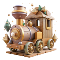 vibrant minimalist Old Wooden Toy Train Front View Transparent Background original png