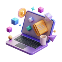 serene rustic Open Laptop with Code on Screen Angled View Cutout png