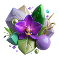 serene rustic Purple Orchid with Green Leaves Isolated Element high quality png