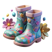 beautiful artistic Rain Boots with Floral Pattern Isolated Element high resolution png