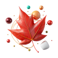 vibrant classic Red Autumn Leaf Isolated with Stem detailed png
